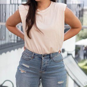 Sleeveless Shoulder Pad Top - Beige